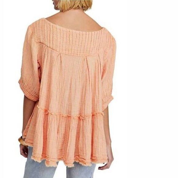 Free People‎ Tunic Top Orange Mystery Land Shirt Coral Size Small - Picture 2 of 11